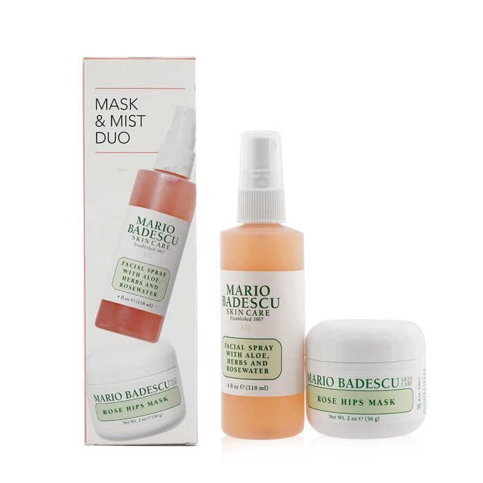 Mario Badescu - Rose Mask & Mist Duo Set: Facial Spray With Aloe, Herbs And Rosewater 118ml + Rose Hips Mask 56gm