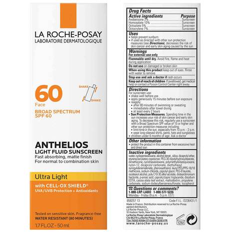 La Roche Posay - ANTHELIOS ULTRA LIGHT FLUID FACIAL SUNSCREEN SPF 60 - 50ml (Slightly Box Damaged)